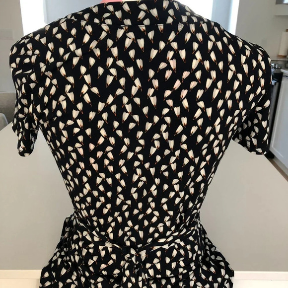 Mango Basics Short Sleeve Print Pattern Wrap Dress in Navy White Gold Size XXS - Picture 7 of 12